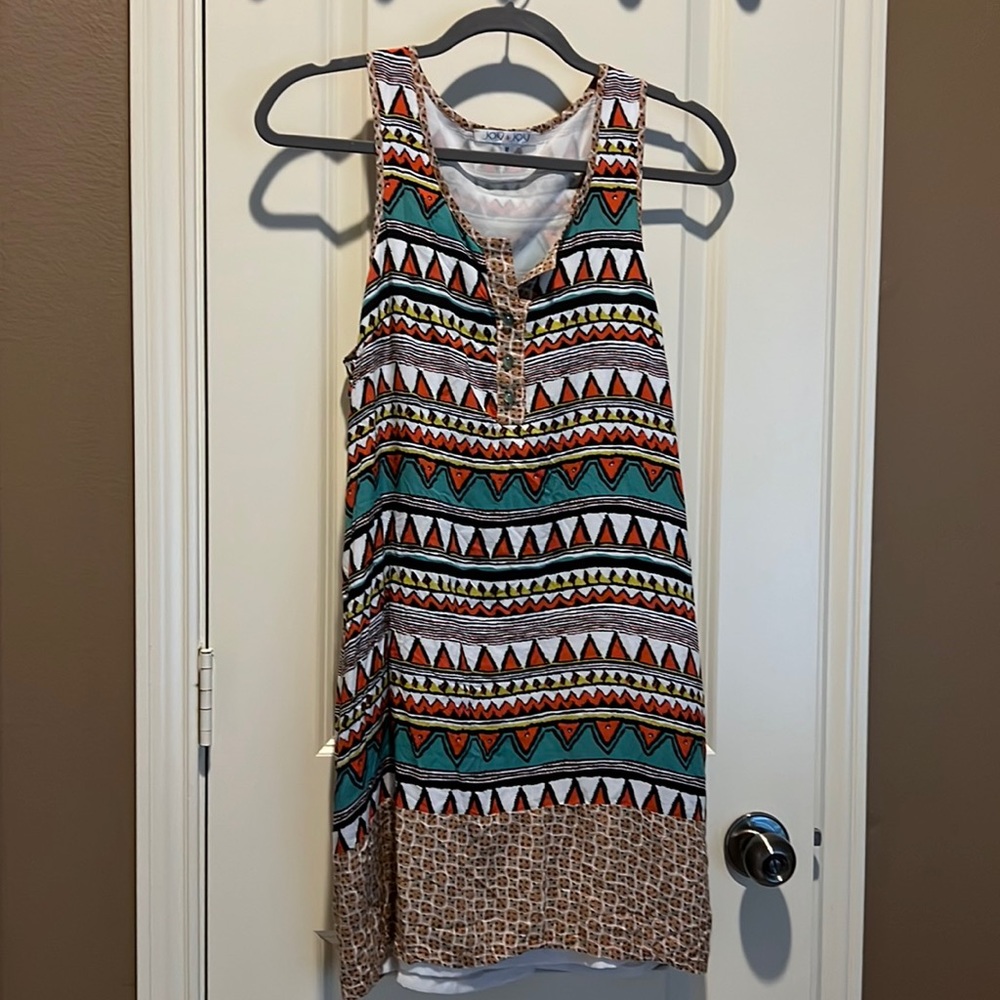 Racerback island print dress with front buttons